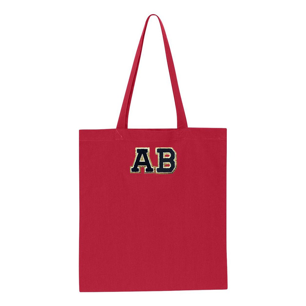 Initialed Letter Patch Cotton Canvas Tote Bag