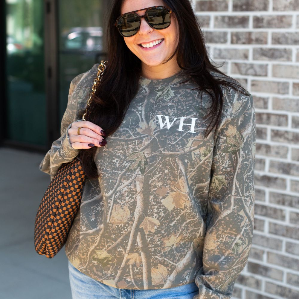 Monogrammed Camo Hideaway Crewneck