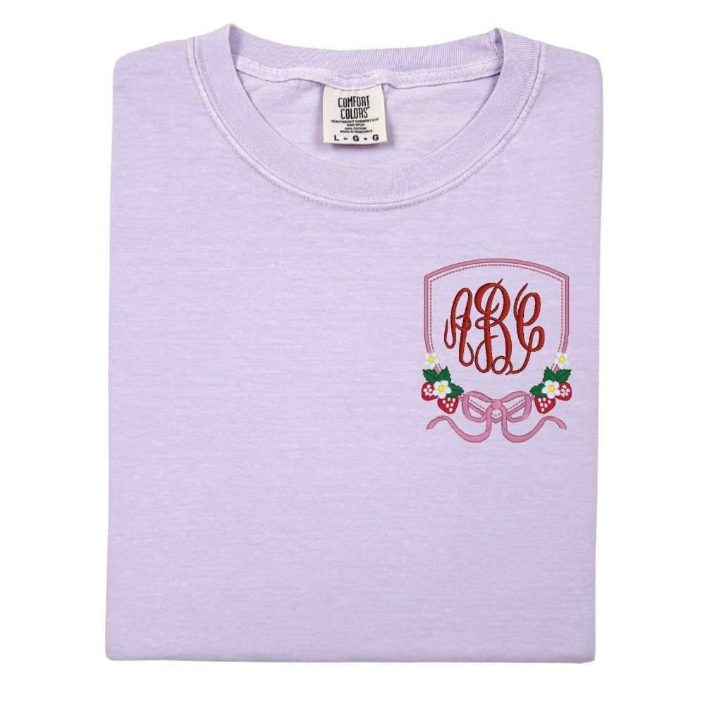 Monogrammed 'Strawberry Bow Crest' T-Shirt