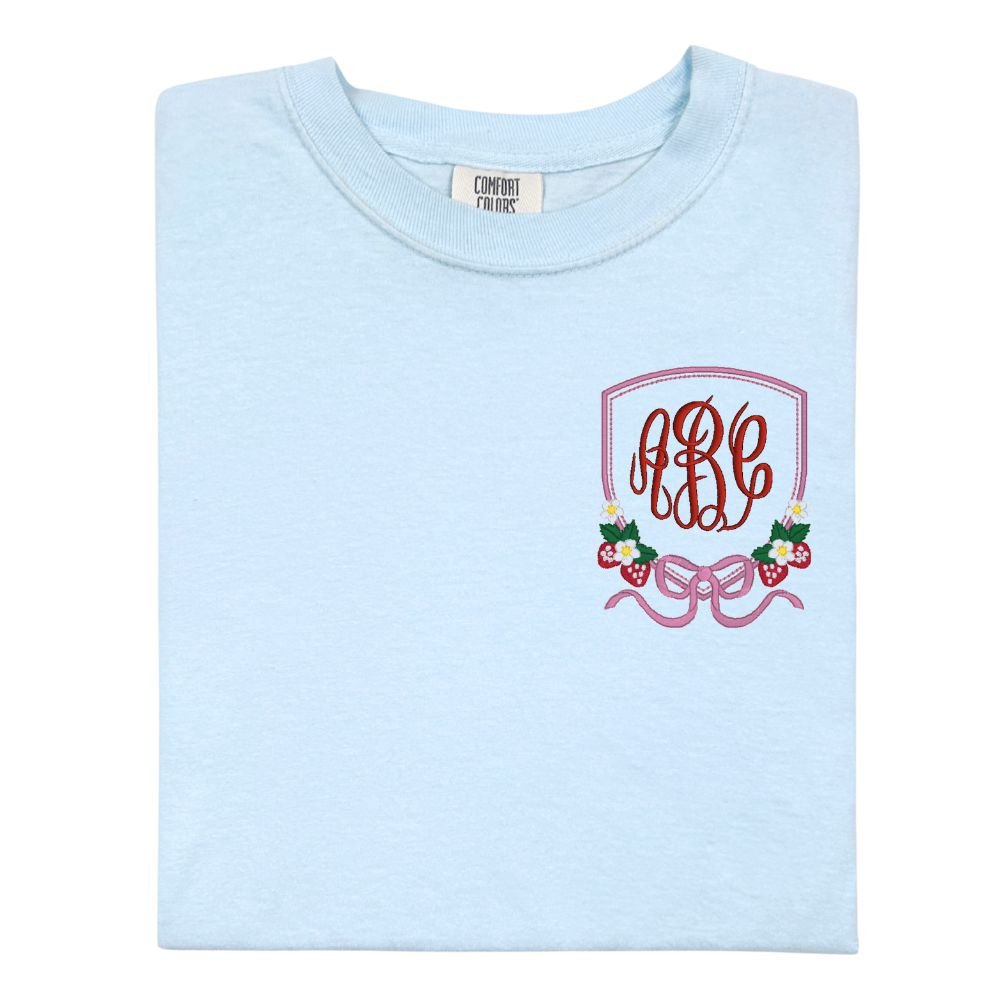 Monogrammed 'Strawberry Bow Crest' T-Shirt