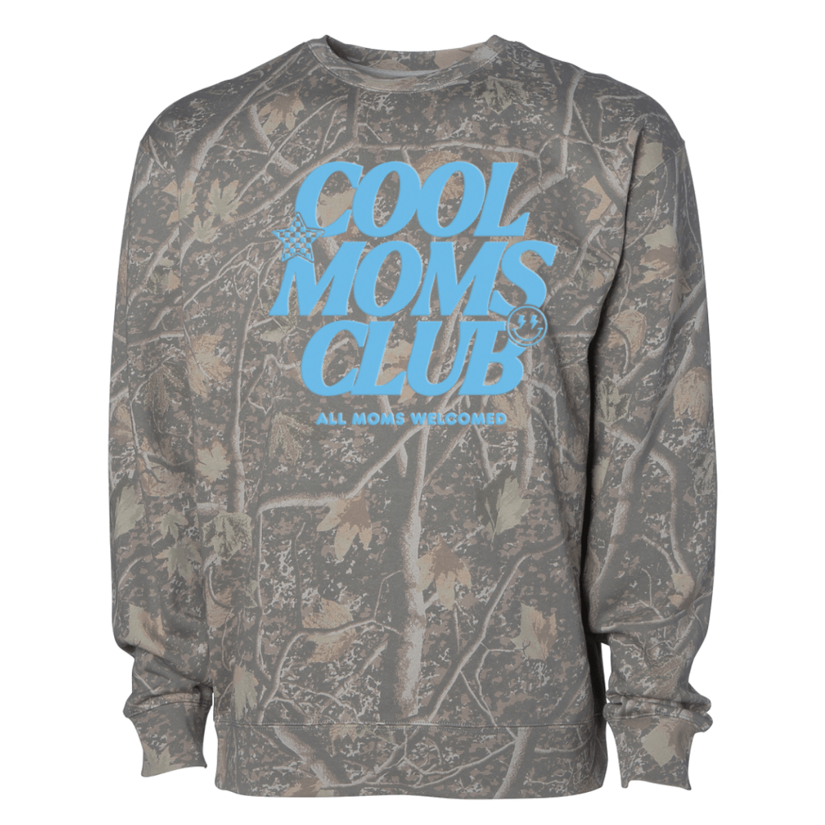 PUFF 'Cool Mom's Club - All Moms Welcome' Camo Hideaway Crewneck