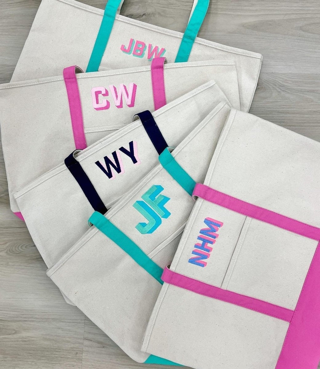 Personalized Shadow Block Initials Canvas Tote Bag