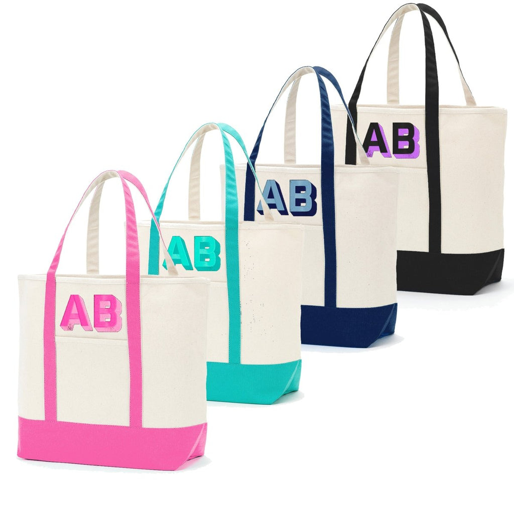 Personalized Shadow Block Initials Canvas Tote Bag